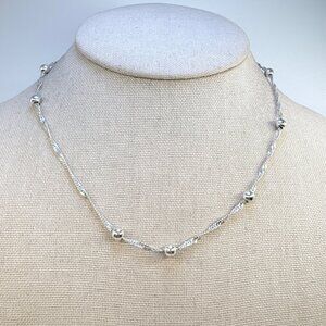VTG Sterling Silver 925 Ball Bead Curb Link Station Chain Size 16" Length